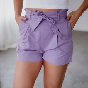 Vine & Love Tie Waist Shorts Size Large Lavender Side Pockets High Waist NEW